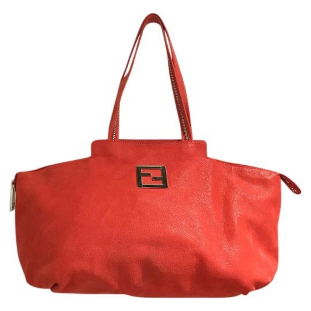 Fendi reddish-orange shopper tote bag